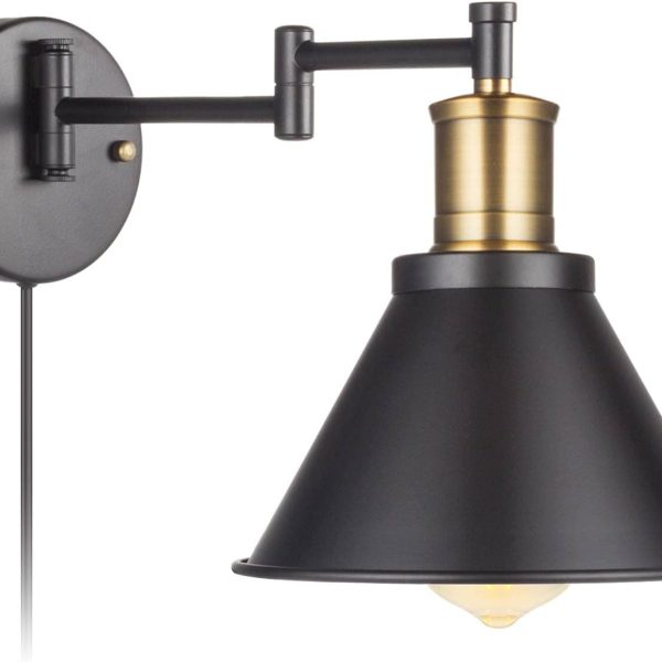 Swing Arm Wall Lamp Plug-in Cord Industrial Wall Sconce, Bronze and Black Finish,with On/Off Switch,  Base,1-Light Bedroom Wall Lights Fixtures,Bedside Reading Lamp